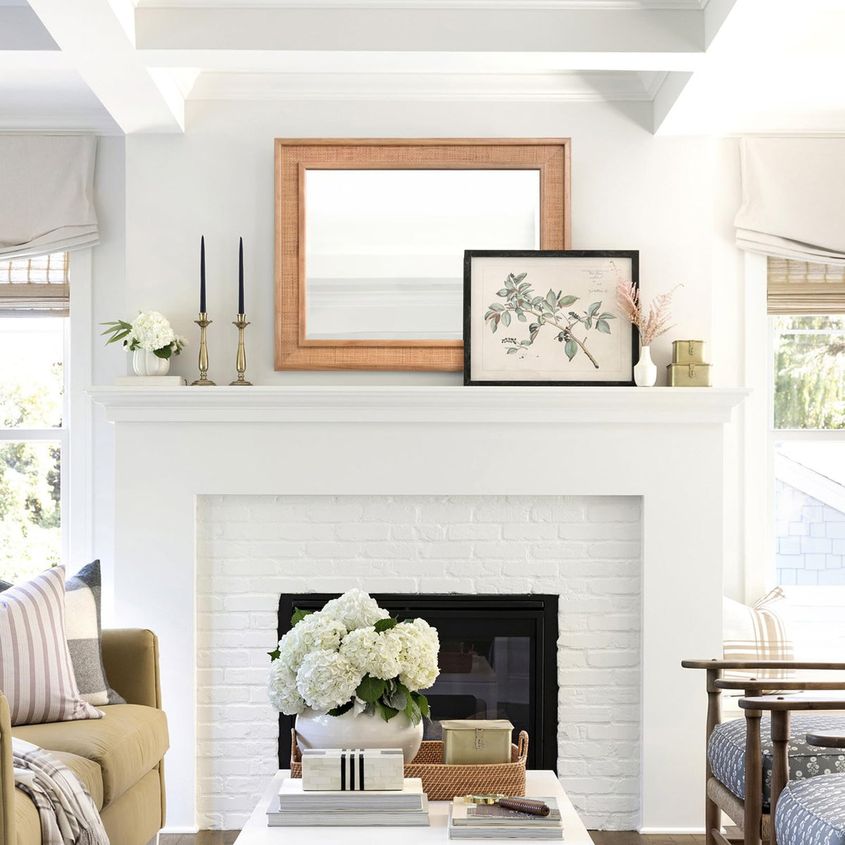 Rectangle Rattan Mirror, 30"x40" Rattan Wall Mirror, Large Farmhouse Wooden Mirror with Handmade Wicker Frame