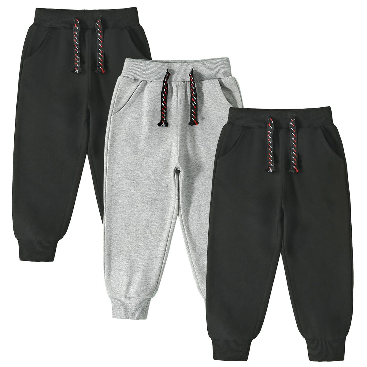 Boys Pants Sweatpants,3 Pack Cotton Pull On Jogger Pants Black/Grey