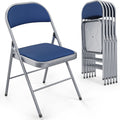 6 Pack Folding Chairs with Padded Seats, Metal Frame with Fabric Seat & Back, Capacity 350 lbs, Blue, Set of 6