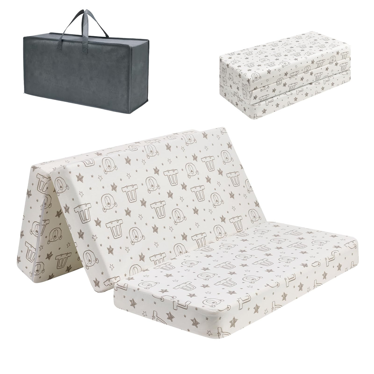 Trifold Play Yard Mattress 38'' x 26'' x 3'', Soft Baby Memory Foam Play Yard for Toddlers, Portable Mini
