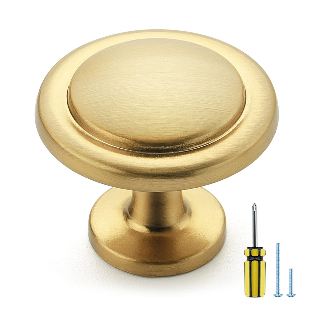 Brushed Brass Solid Knobs Gold Kitchen Cabinet Pull,15 Pack,Round-1