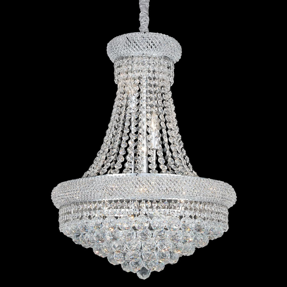 French Empire Crystal Chandelier, Full-Crystal Dining Room Centerpiece Fixture