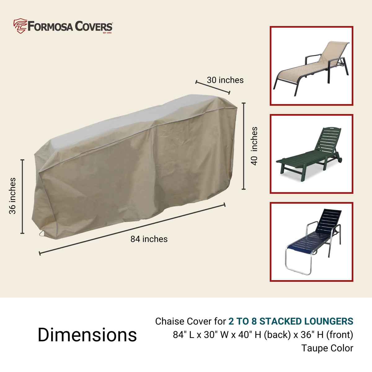 Stacked Outdoor Chaise Cover for 4-8 Loungers, Premium Tight Weave