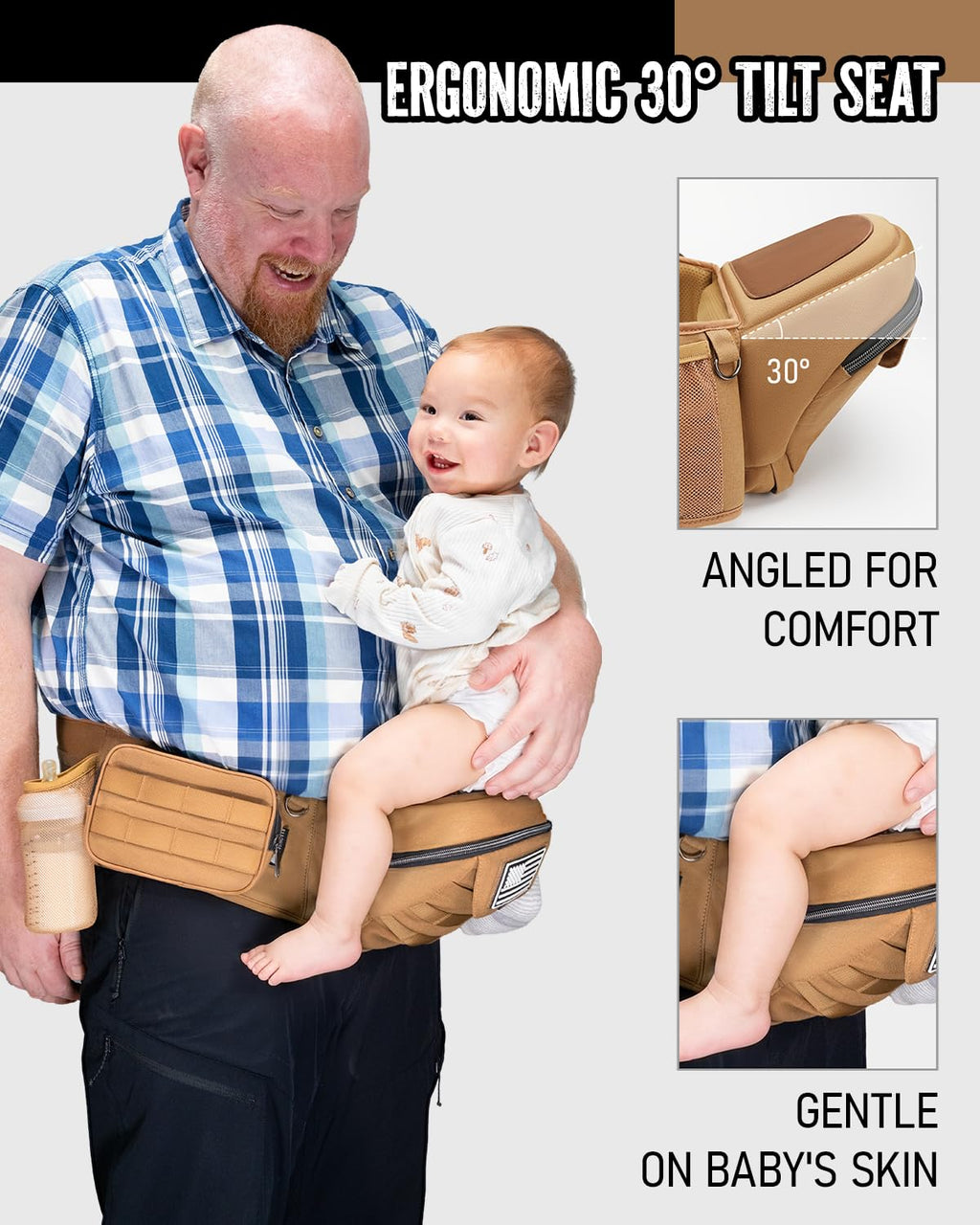 Baby Hip Carrier for Infant & Toddler (Up to 45 lbs), Coyote Brown