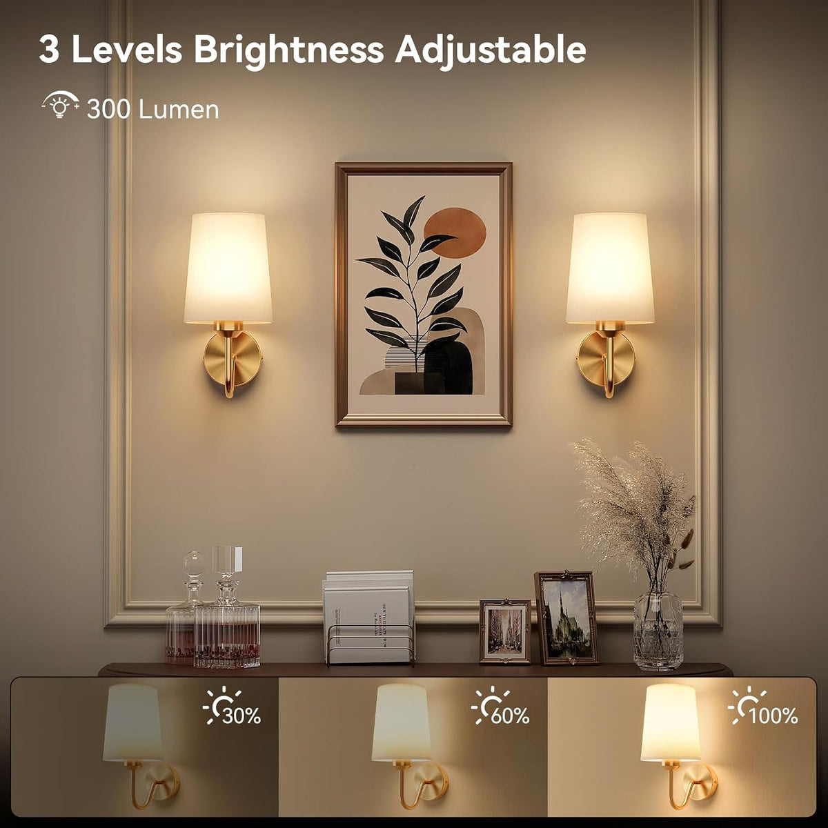 Battery Operated Wall Sconces Set of 2, Wireless Rechargeable Dimmable Wall Light with RGB Bulb and Remote for Bedroom, Living Room, Hallway (Gold)