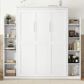 Full Murphy Bed, Wooden Full Murphy Wall Bed with Shelves and LED Lights, White