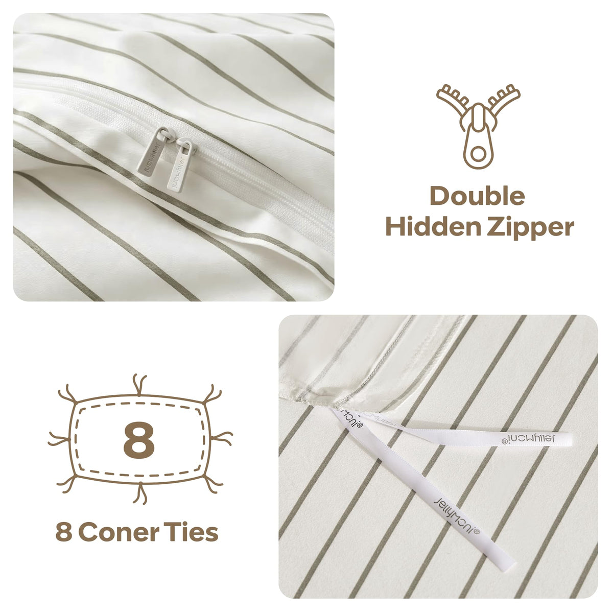100% Cotton Vertical Stripe Duvet Cover Set, Grey