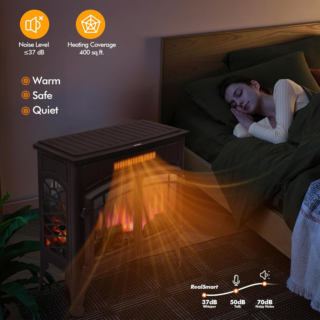 Freestanding Electric Fireplace Stove Heater with 3D Realistic Flame Effect, Overheat Protection, Indoor Space Heater, 750W/1500W, Retro Brown