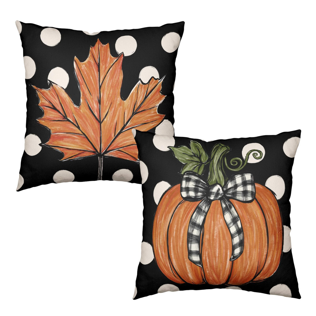 Fall Pillow Covers 20x20 Set of 2 Pumpkin Maple Leaves Polka Dot Throw Pillow Cases Autumn Thanksgiving Buffalo Plaid