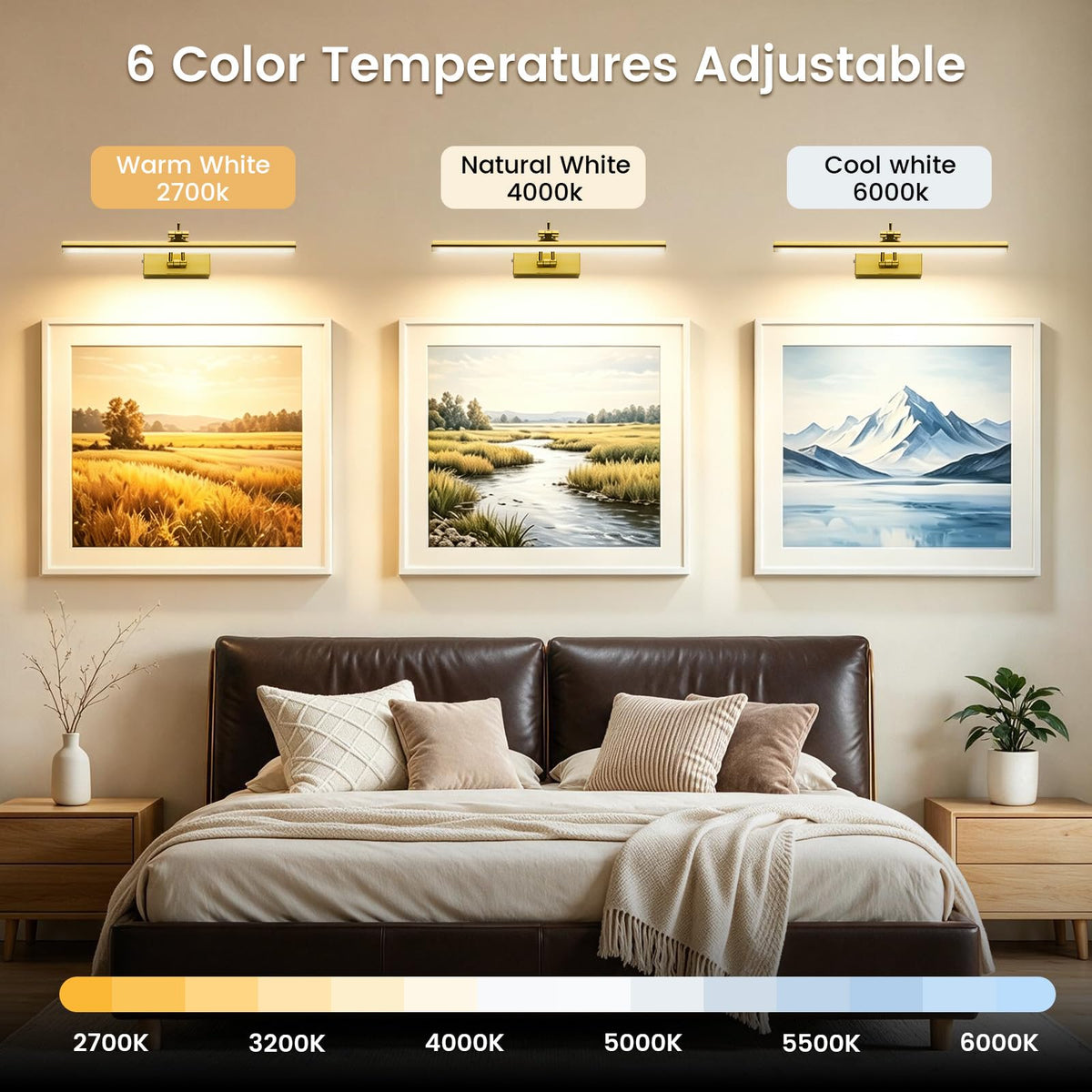 2 Pack Picture Light Battery Operated for Wall, 16" Wireless Art Lighting for Painting, 6 Colors Picture Frame Lights