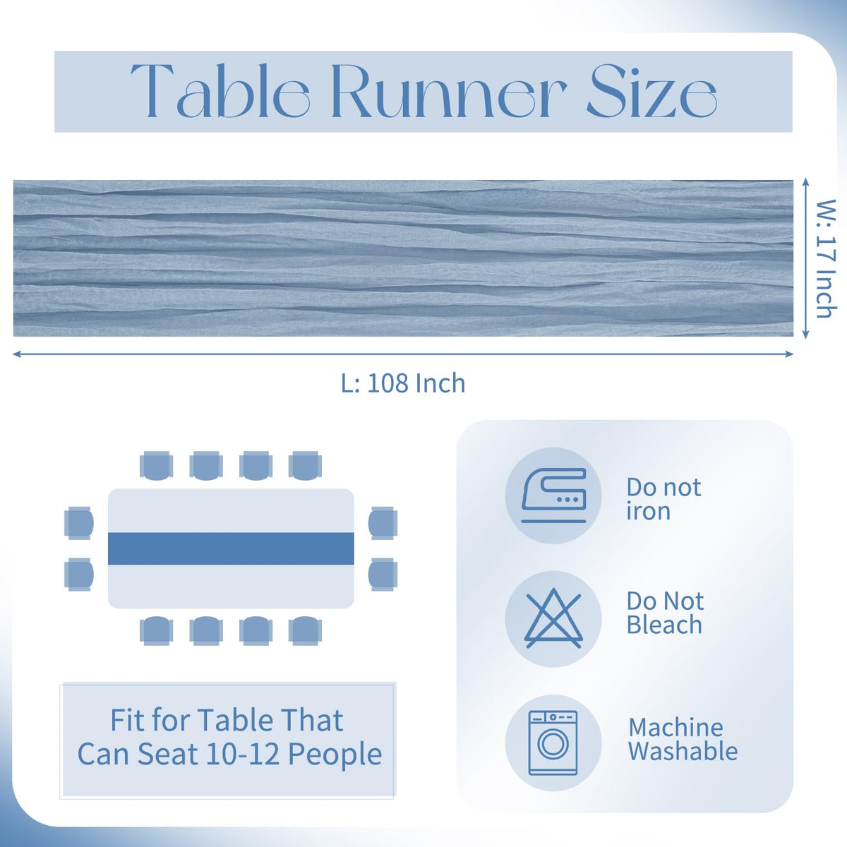 10 Pack Dusty Blue Cheesecloth Table Runner 17x108 Inch Boho Gauze Cheese Cloth Table Runners for Wedding Party Baby
