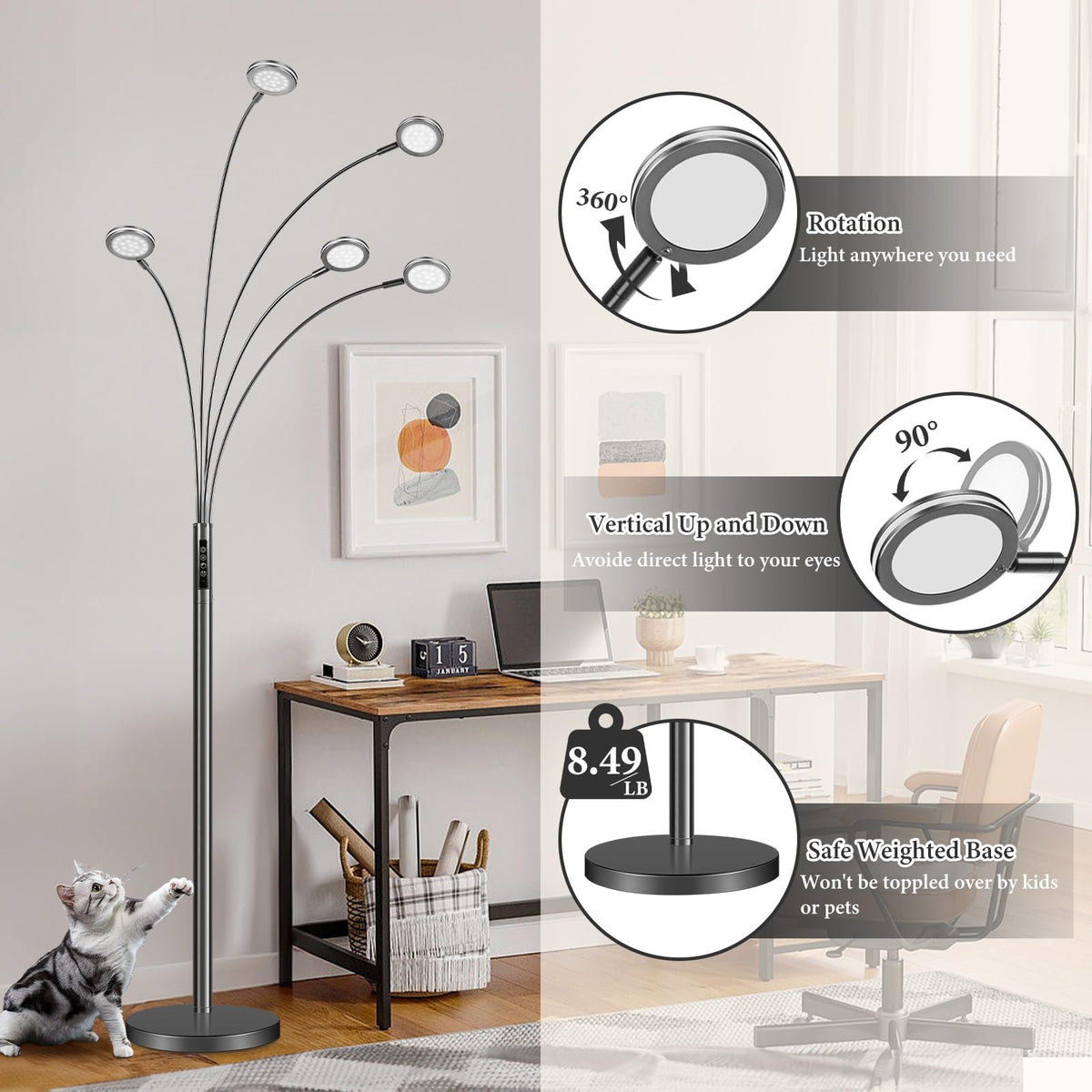 LED Arc Floor Lamp with Remote,2250LM Dimmable Floor Lamp with Timer