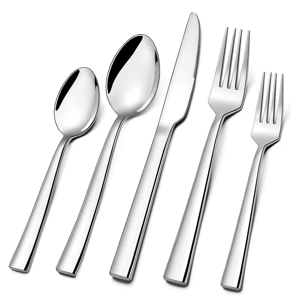 Silverware Set for 6, 30-Piece Stainless Steel Flatware Cutlery Set, Square Edge Kitchen Utensil Include
