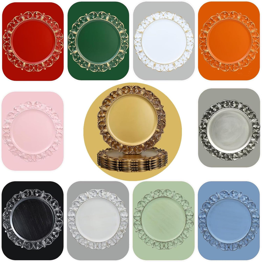 Green Charger Plates Set of 6, Decorative Table Plastic Chargers for Dinner Plates, Party, Wedding, Thanksgiving