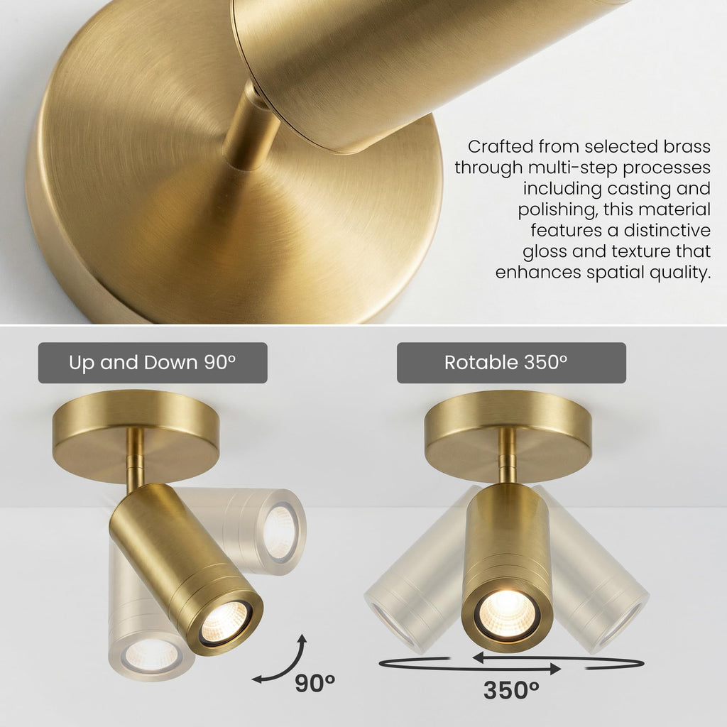 Solid Copper Gold Dimmable Indoor Ceiling Spotlight Directional 9W
