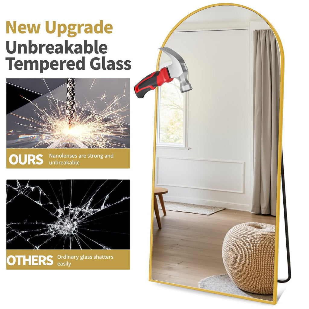 Arched Full Length Mirror, 70"x26" Free Standing Floor Mirror, Gold