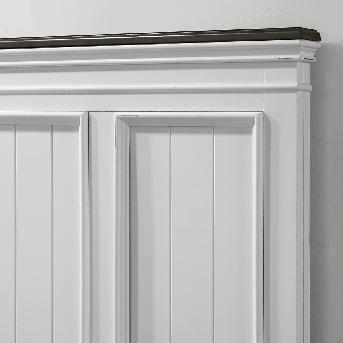 Clelane Shiplap Wood Panel Bed, Weathered White and Dark Gray