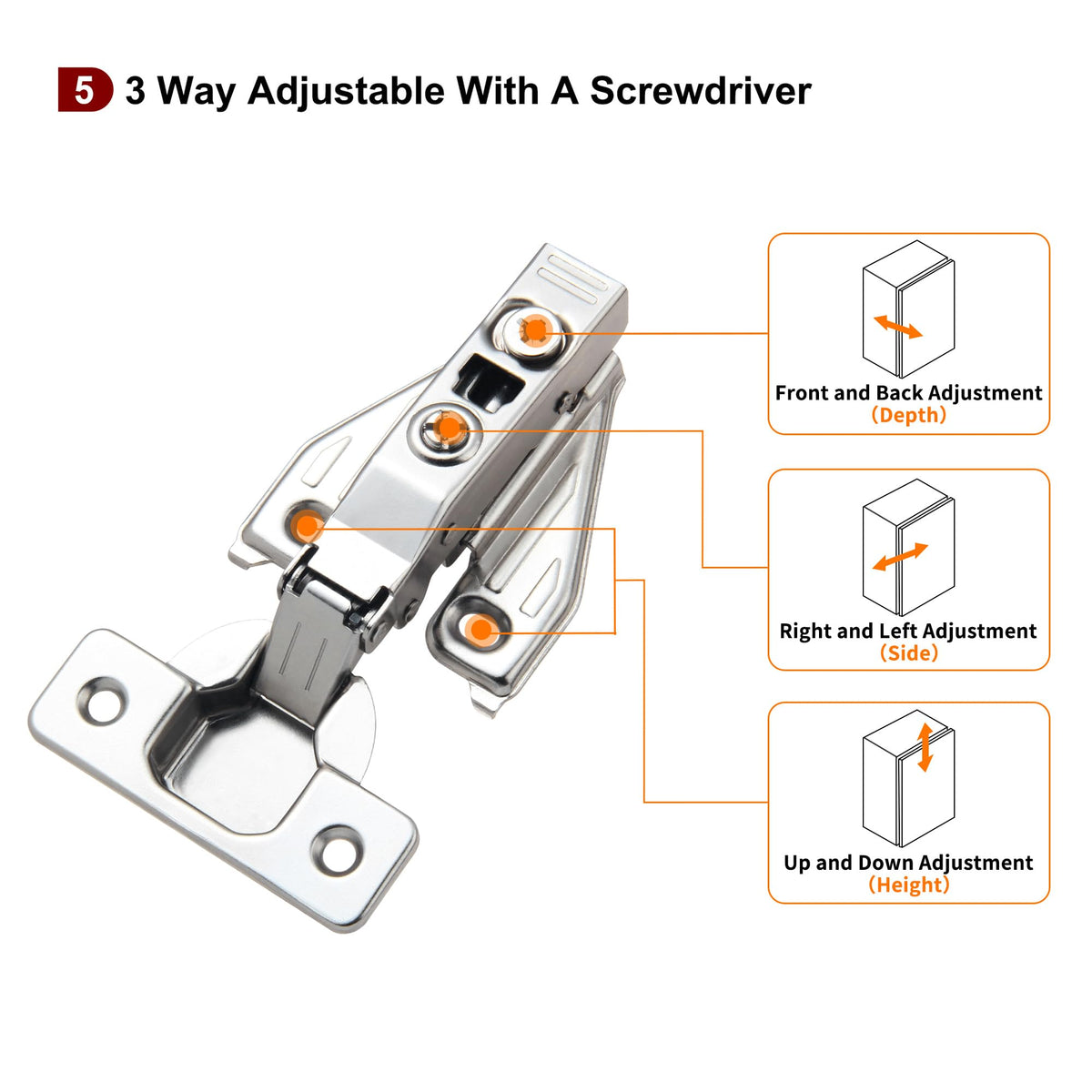 10 Pack Full Overlay Face Frame Soft Close Hinges, 105° 3-Way Adjust