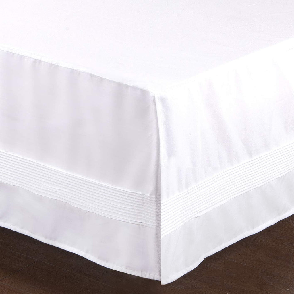 Bed Skirt with Stitch on White Dust Ruffle with Split Corner, Durable Elegant Luxury Queen 14-inch Drop