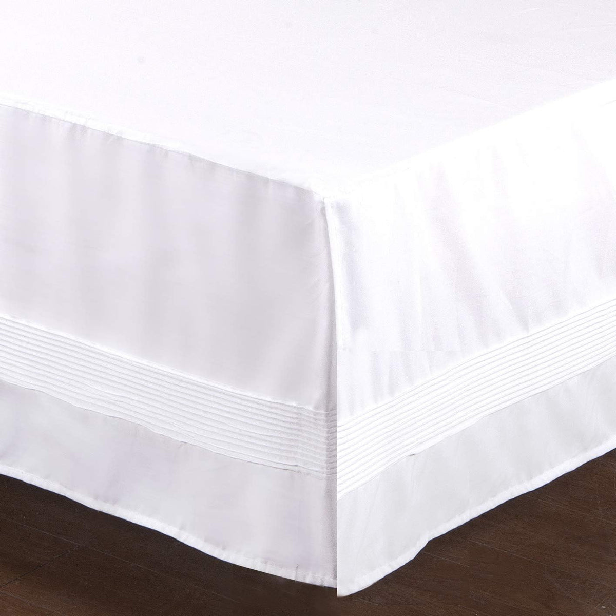 Bed Skirt with Stitch on White Dust Ruffle with Split Corner, Durable Elegant Luxury Queen 14-inch Drop