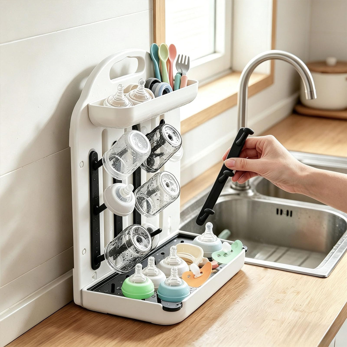 Baby Bottle Drying Rack, Modular Vertical Bottle Drying Rack for Baby Bottles, Pump Parts and Pacifiers, Space Saving