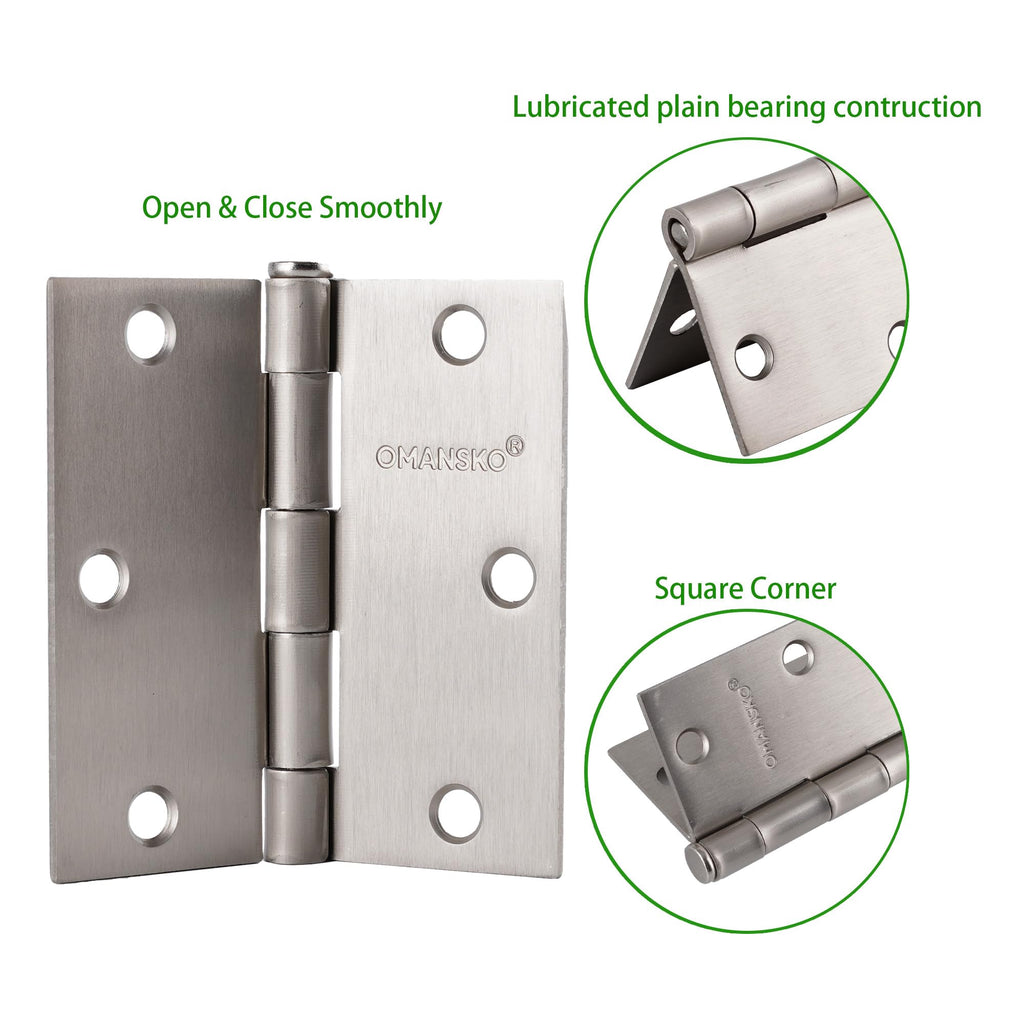 18 Pack Satin Nickel Door Hinges Brushed Nickel 3.5 x 3.5 Inch Door Hinge for Interior Door with Square Corners, 3