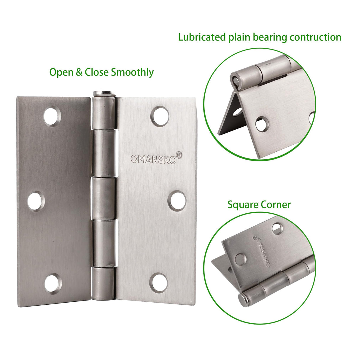 18 Pack Satin Nickel Door Hinges Brushed Nickel 3.5 x 3.5 Inch Door Hinge for Interior Door with Square Corners, 3