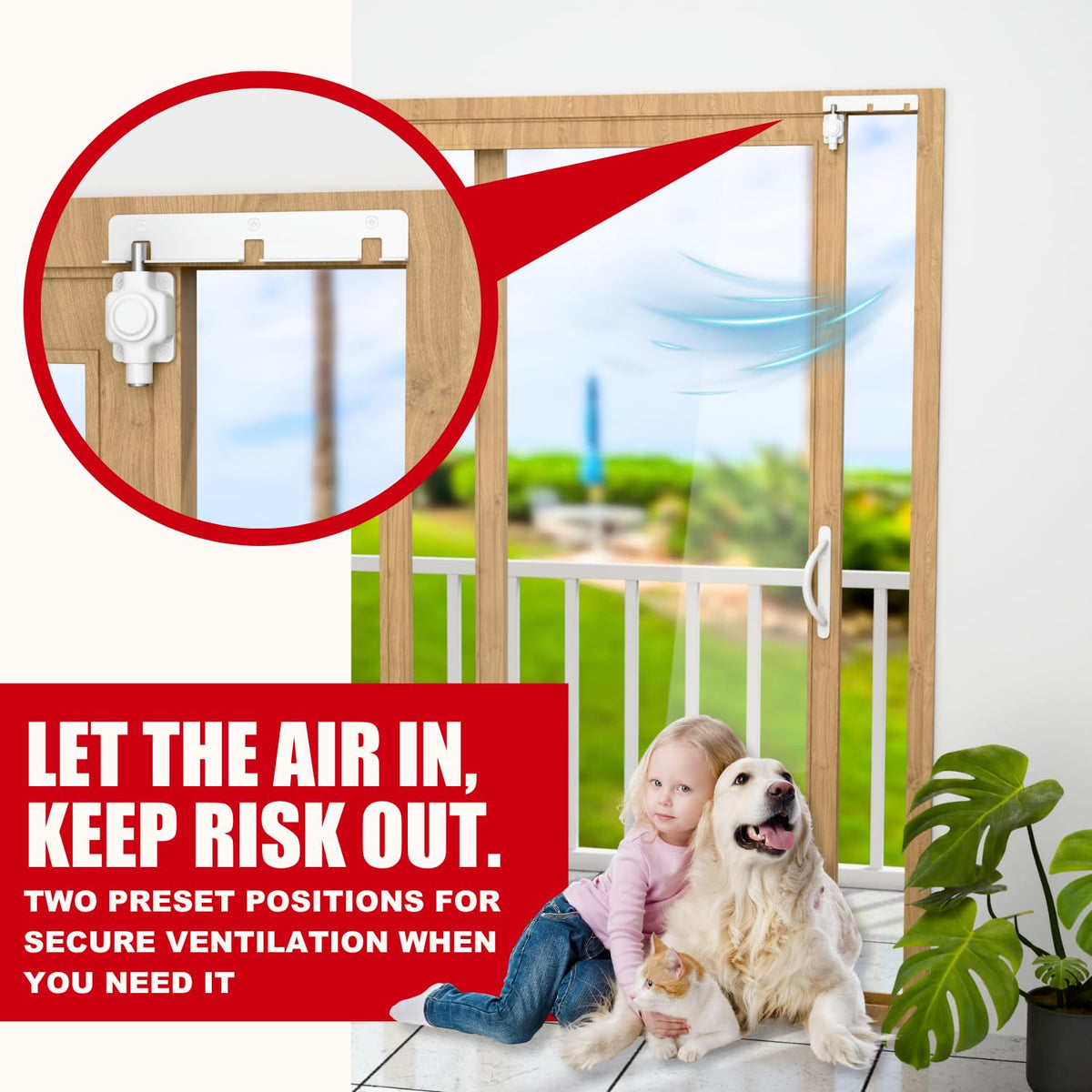 Sliding Door Lock | Sliding Glass Door Lock for Child Safety, Pet, Patio, & Adjustable Ventilation with Button