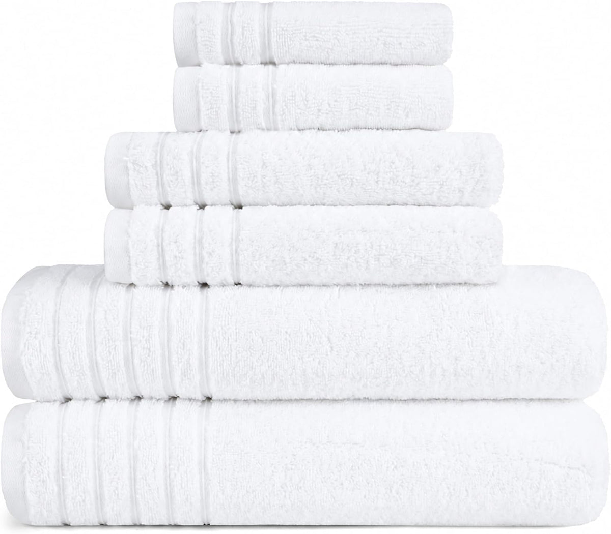 BW Luxe Home Bath Towel Set, 6-Piece, 100% Turkish Cotton, 600 GSM, White | Includes Bath, Hand and Wash Towels, Soft