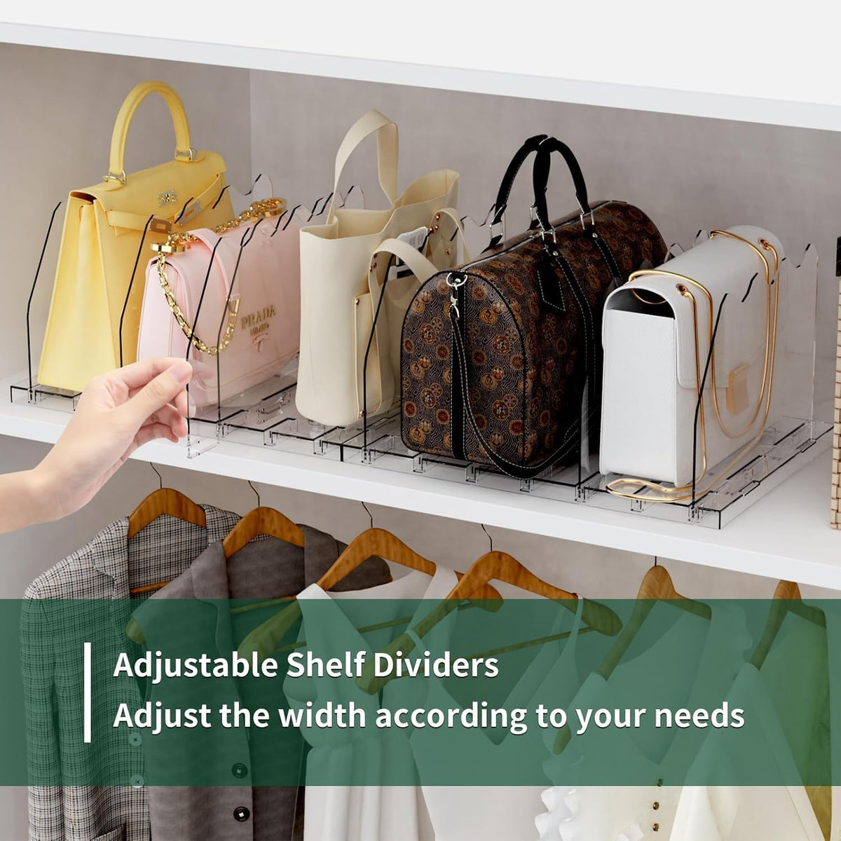 Adjustable Shelf Divider for Closet,2 Pcs Clear Purse Organizer