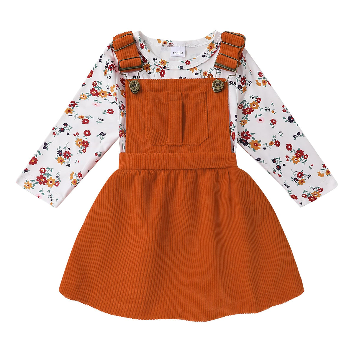 Toddler Baby Girl Fall Outfit Long Sleeve Stripe T-Shirt and Strap Dress Overall with One Pocket Clothes Sets