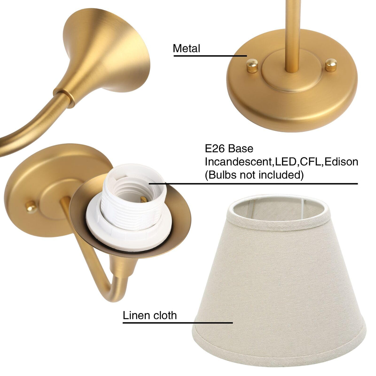 Wall Sconces Set of 2 Classic Gold Sconce with Linen Lampshade Set of Two Wall Light Bedroom Hallway Bathroom Stairs
