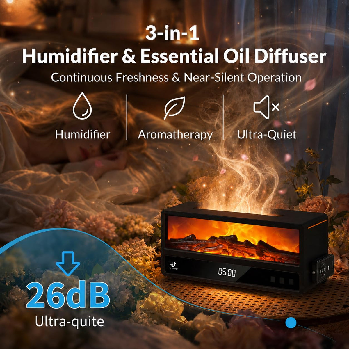 Fireplace Essential Oil Diffuser with Remote and Timer
