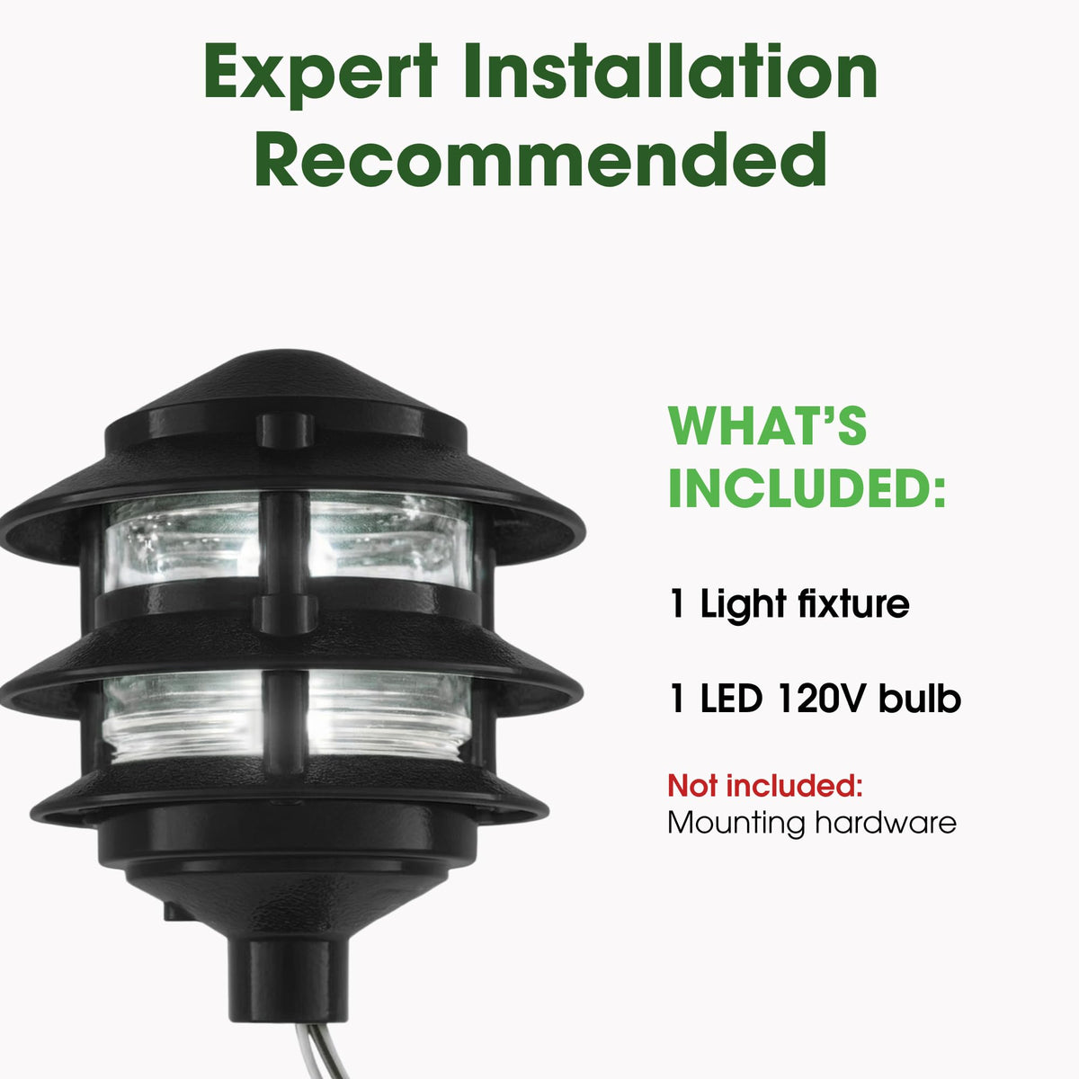 Weatherproof Line-Voltage (120V) 3-Tier LED Outdoor Pathway Light - Permanent Outside Light for Walkway, Driveway &