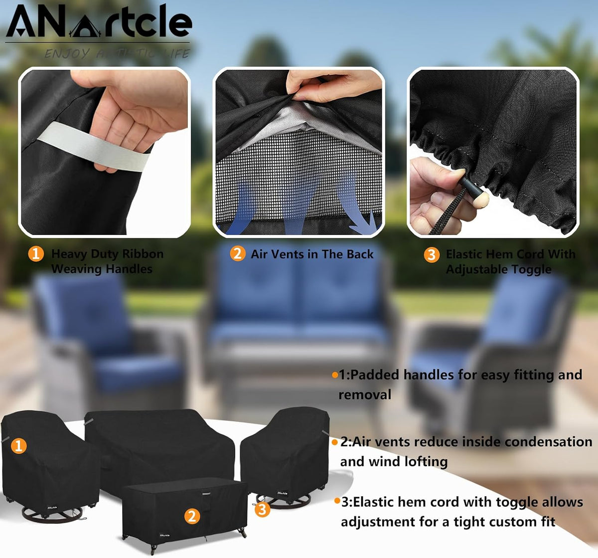Patio Furniture Covers 4 Piece Set, 600D Waterproof Heavy Duty Outdoor Furniture Covers,Fit Wicker Patio Loveseat
