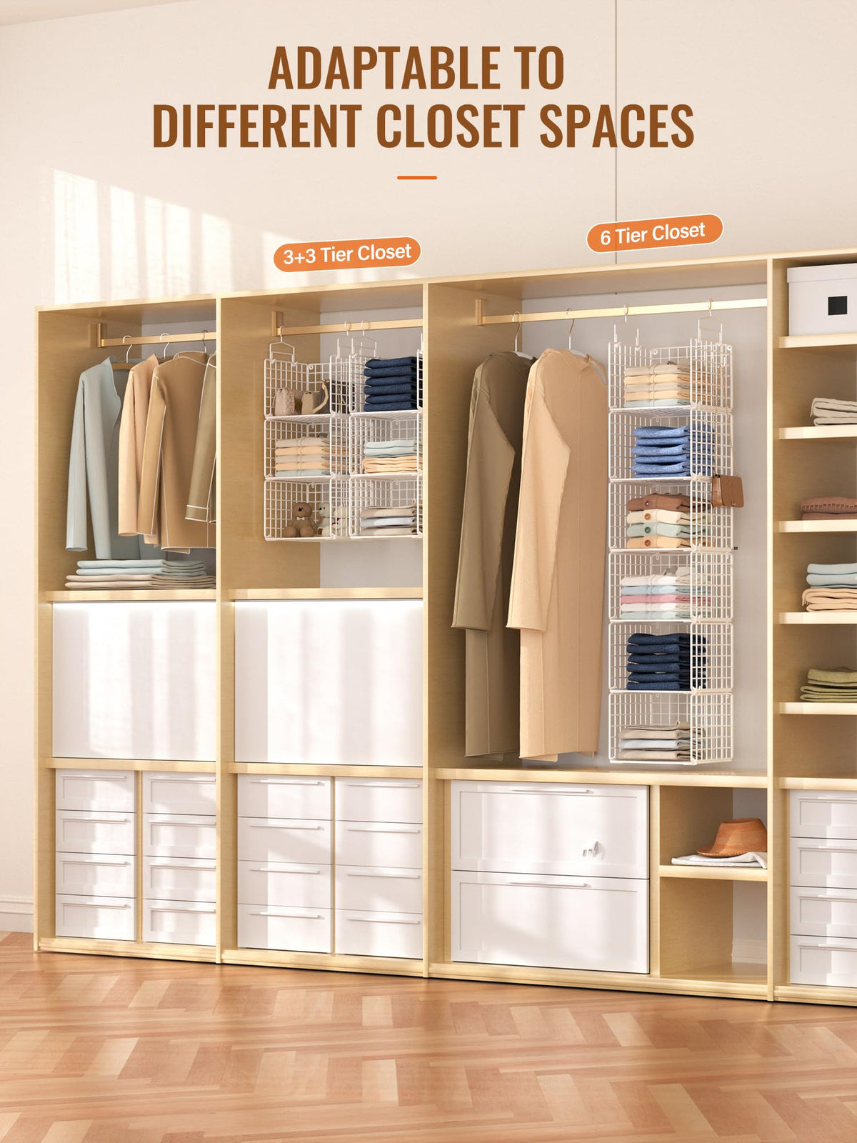 6 Tier Closet Hanging Organizer, Metal Closet Organizers and Storage with 4 Hanging Hooks 4 S-Hooks for Wardrobe