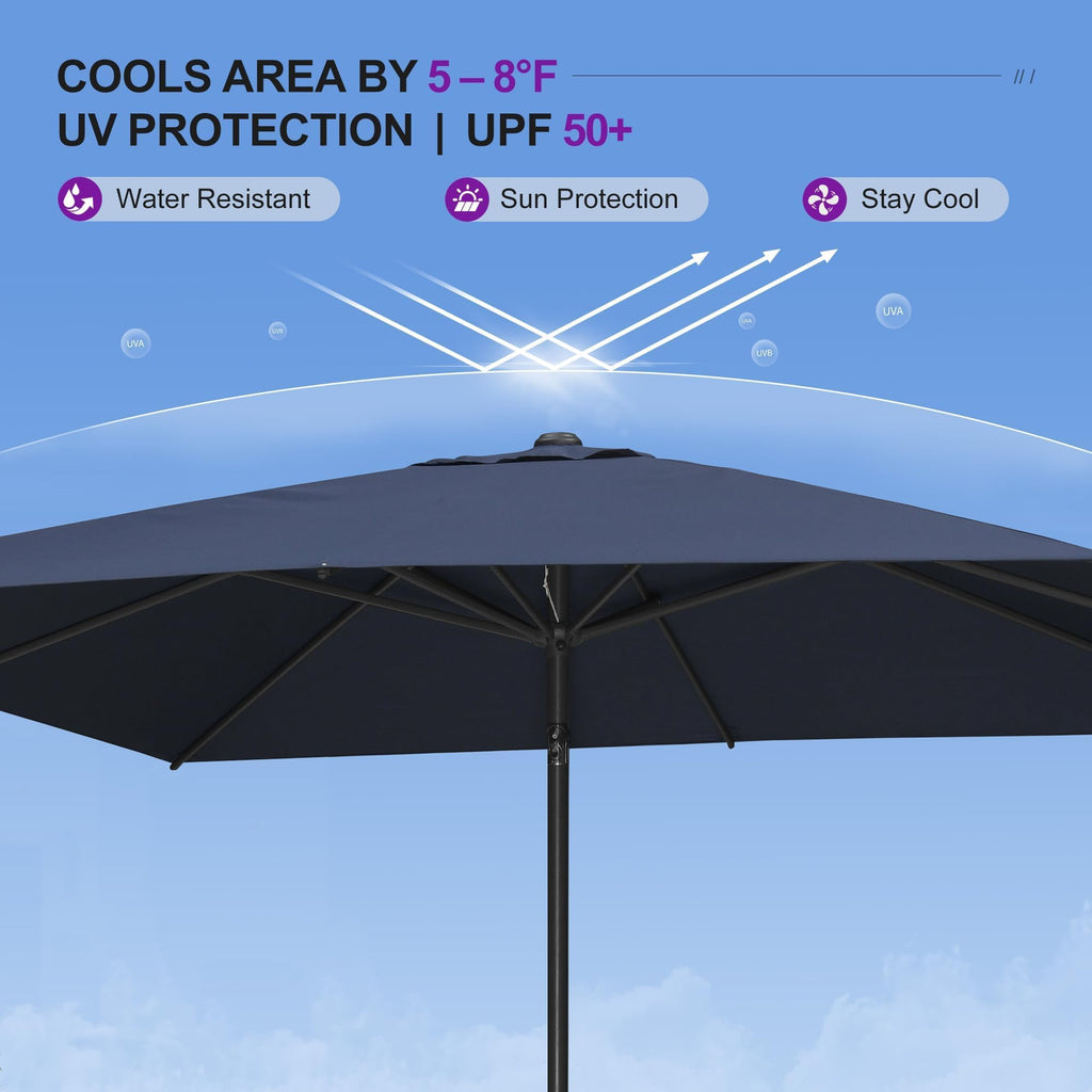 Patio Pool Umbrella 8' x 8' with Base UV Protection, Navy Blue