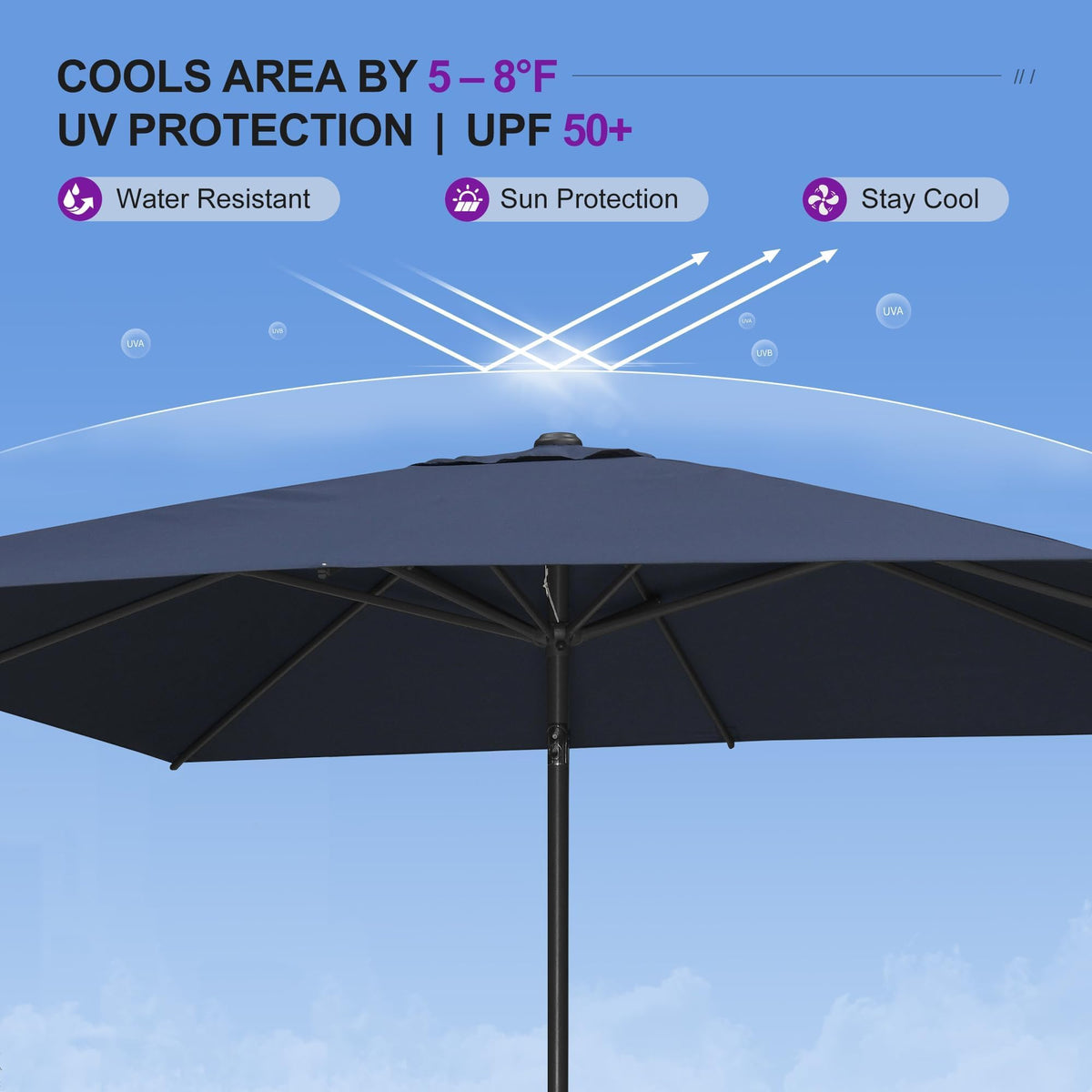 Patio Pool Umbrella 8' x 8' with Base UV Protection, Navy Blue