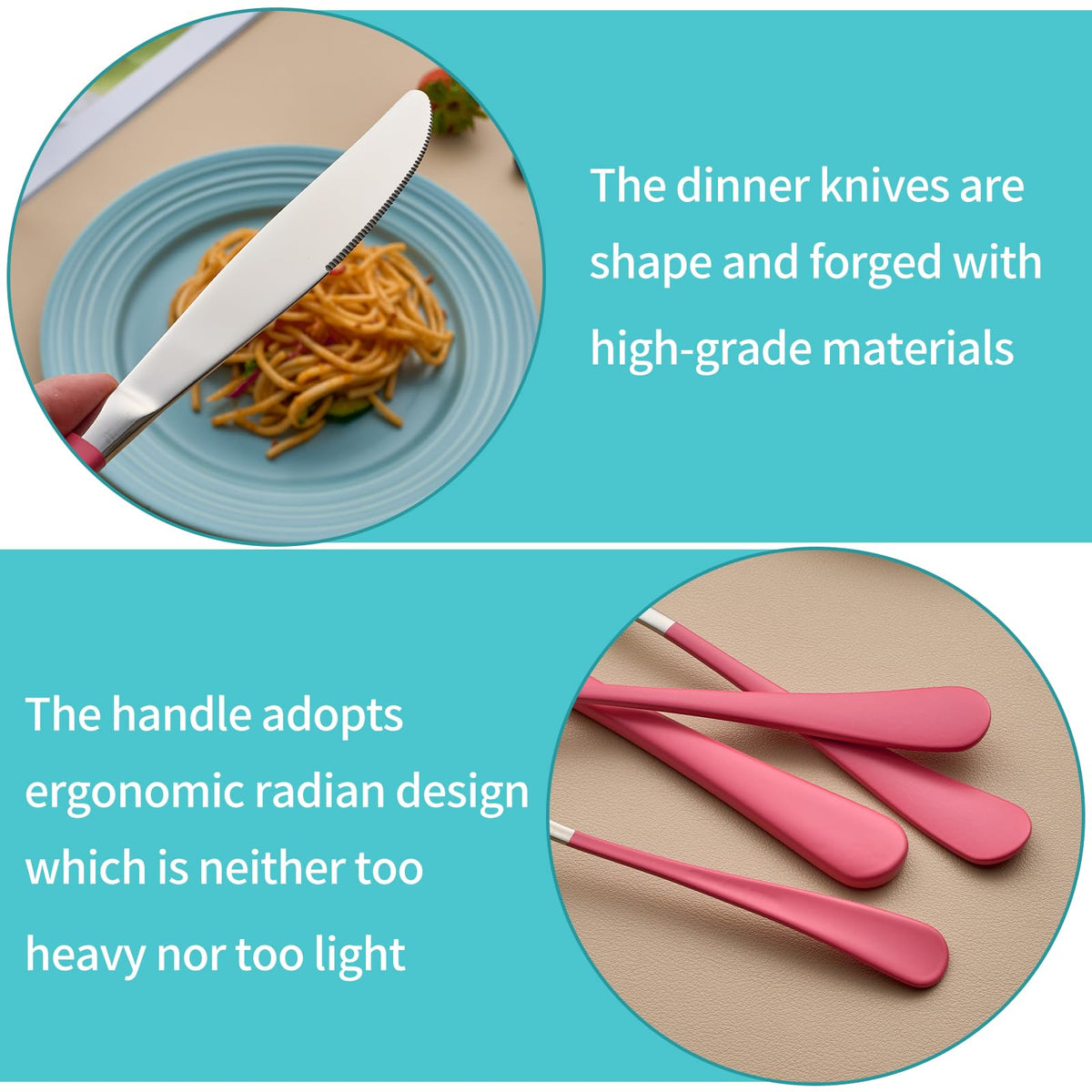 20-Piece Pink Silverware Set for 4, 18/0 Stainless Steel Flatware Cutlery Utensils Set, Include Dinner Knives,Dinner