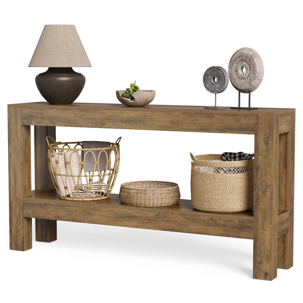 63-Inch Entryway Console Table, Long Farmhouse Narrow Sofa Table, Entry, Entrance, Foyer, Behind Couch with 2-Tier