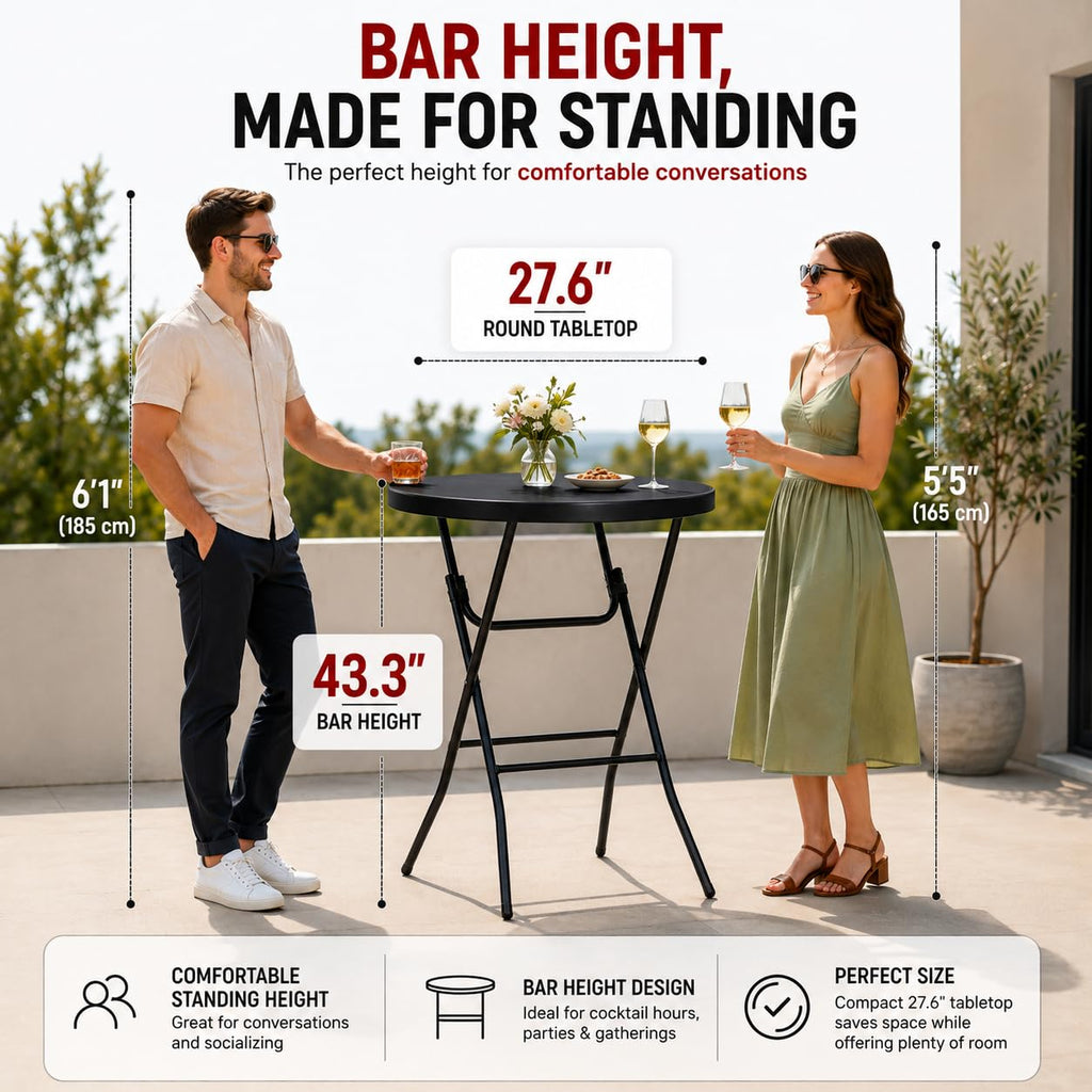 Cocktail Table 28in Bar Height Folding High Top Table Black