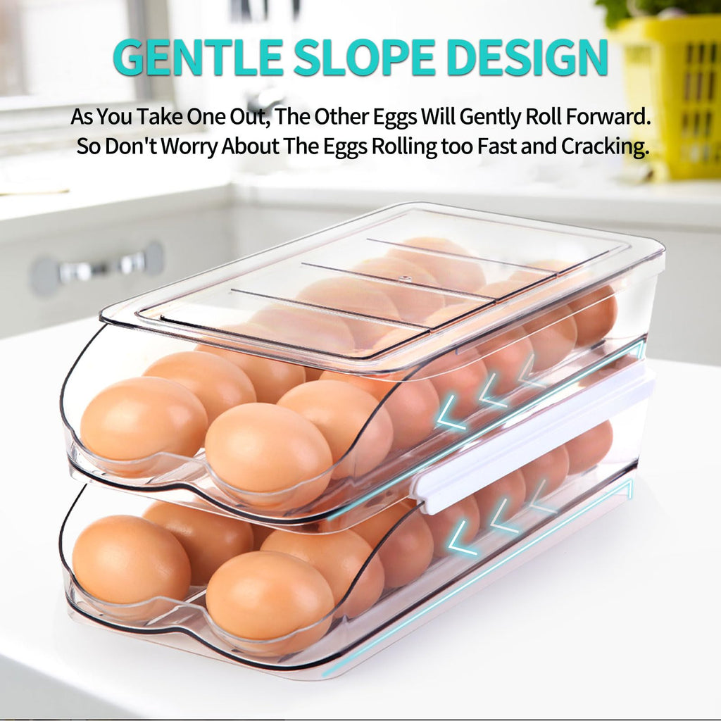 Egg Holder for Fridge, Automatic Rolling Egg Container -2 Tier