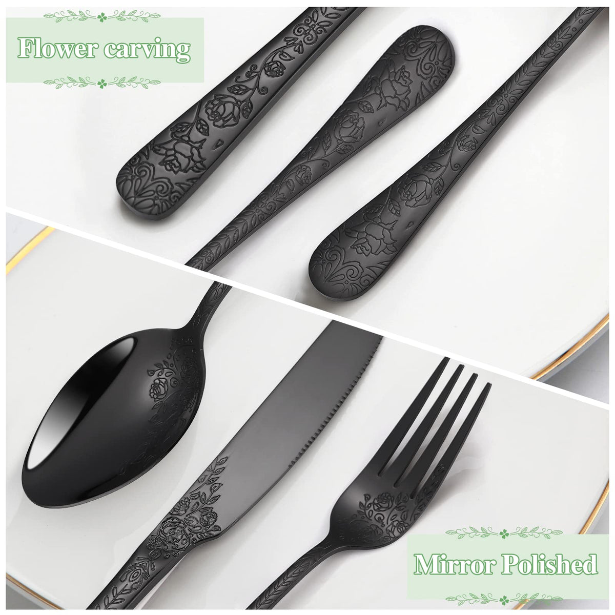 40-Piece Unique Silverware Set, Embossed Pattern Flatware Set for 8,Stainless Steel Silverware Flatware Cutlery