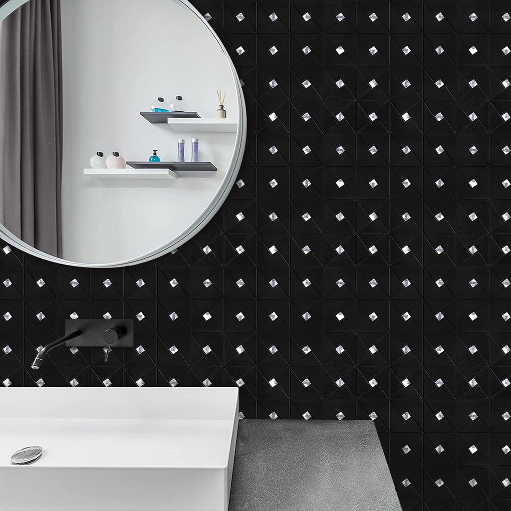 Black Mixed Glass Peel and Stick Backsplash Tile