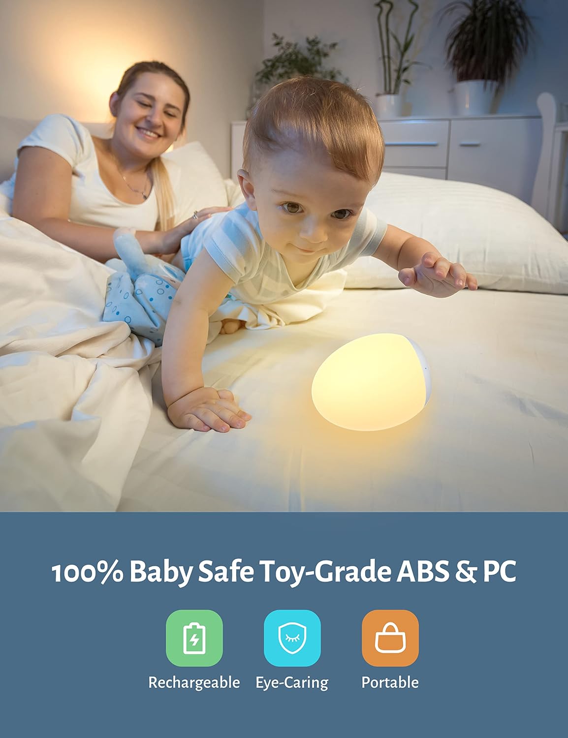 Night Light for Kids, Baby Night Light with 7 Colors Changing Mode & Stepless Dimming, Nursery Night Light BPA