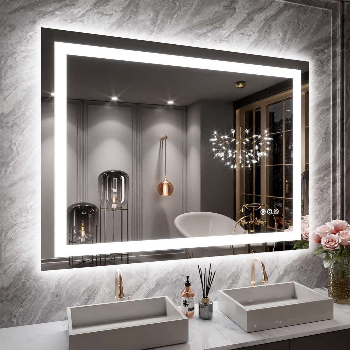 40X30 LED Bathroom Mirror with Lights, Anti-Fog, Dimmable, Backlit + Front Lit, Lighted Bathroom Vanity Mirror
