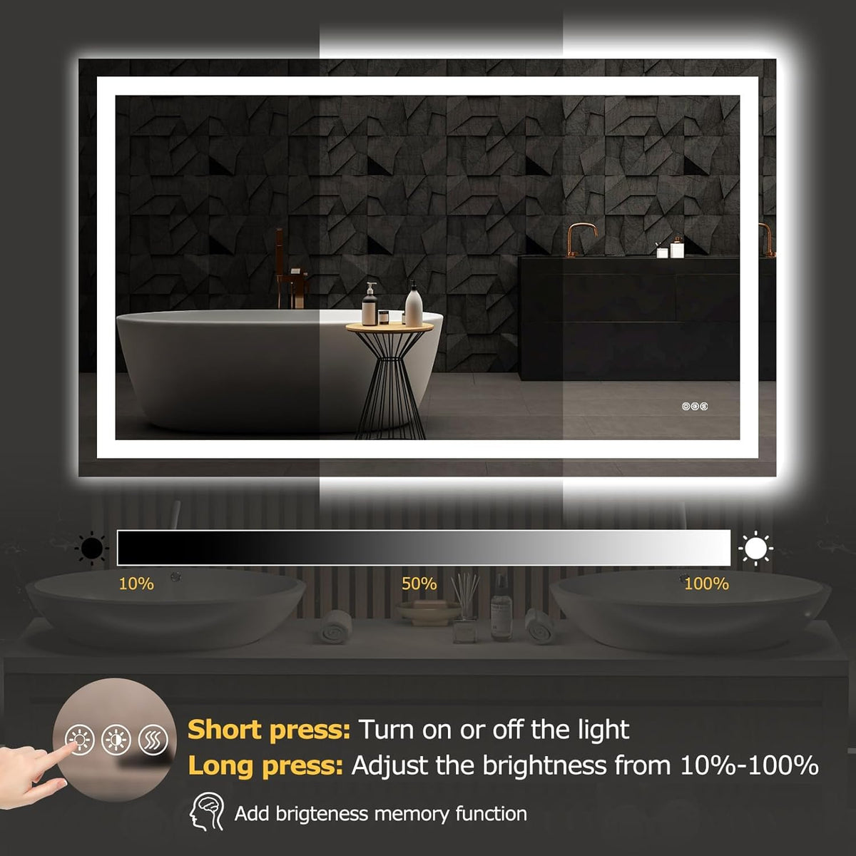 55"X30" LED Bathroom Mirror with Lights, UL Listed