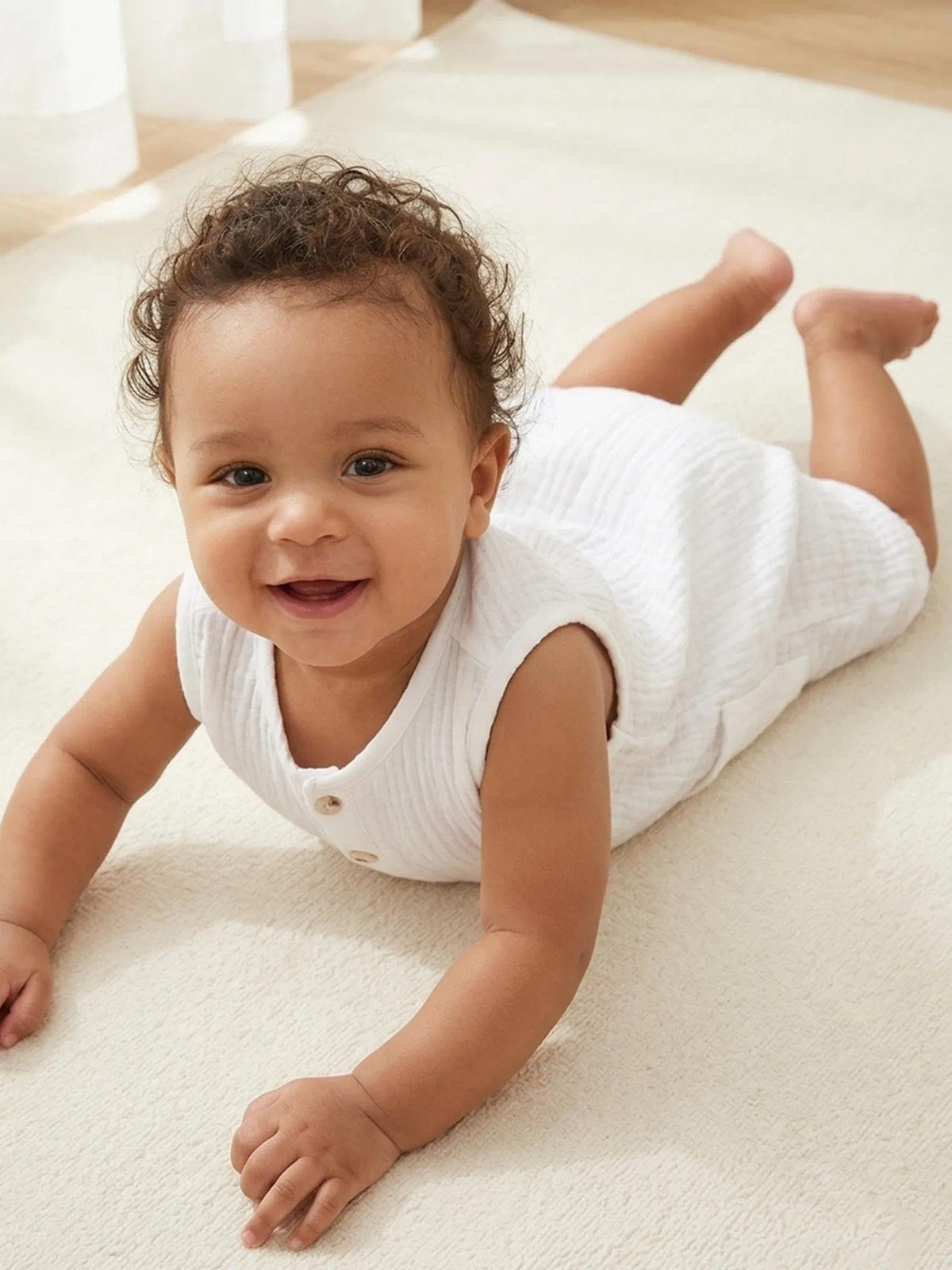 Baby Boy Girl Clothes Unisex Muslin Sleeveless Romper White