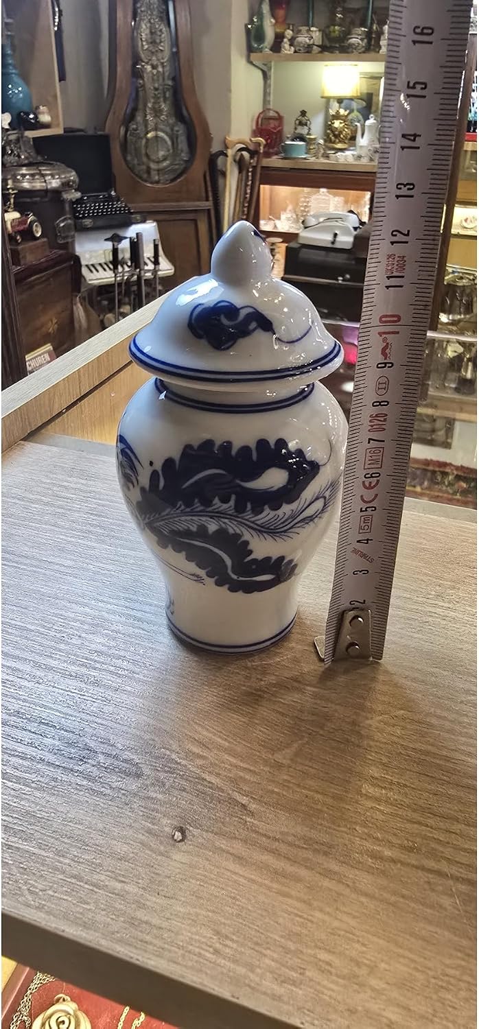 Blue and White Porcelain Decorative Jar with Lid - Classic Traditional Motifs - Vintage Style - 4.3 Inch Height