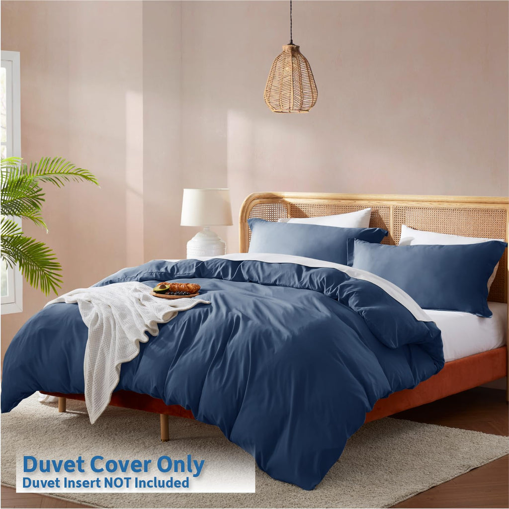 Navy Blue Duvet Cover Sets - Soft Double Brushed Duvet Cover, 3 Piece, with Button Closure